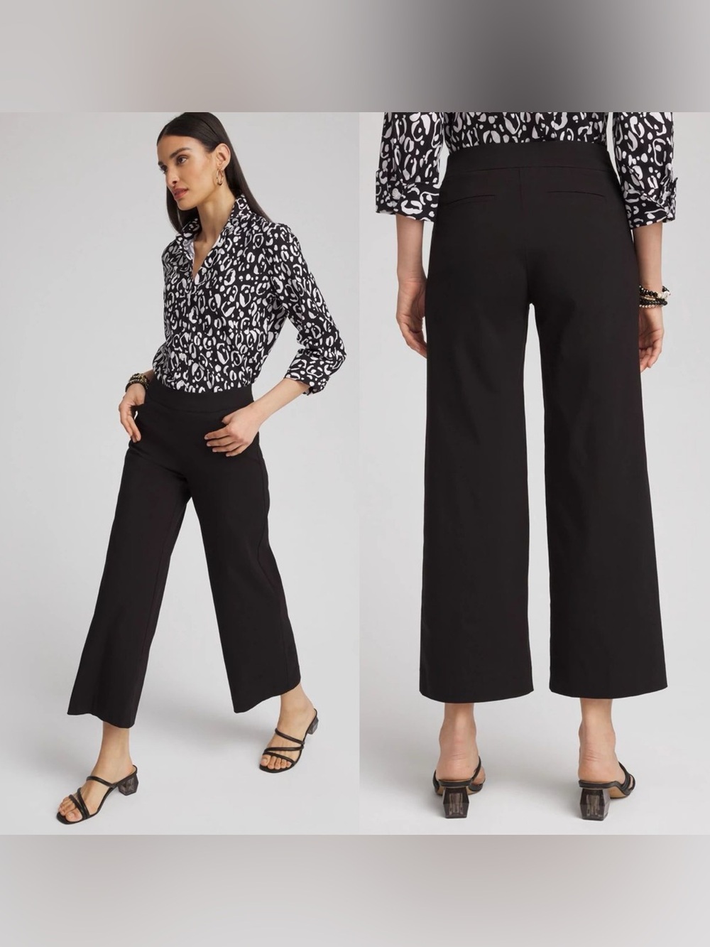 Chico’s Brigitte Wide Leg Crop Black Pants Pull On Petite Size 14P Capsule